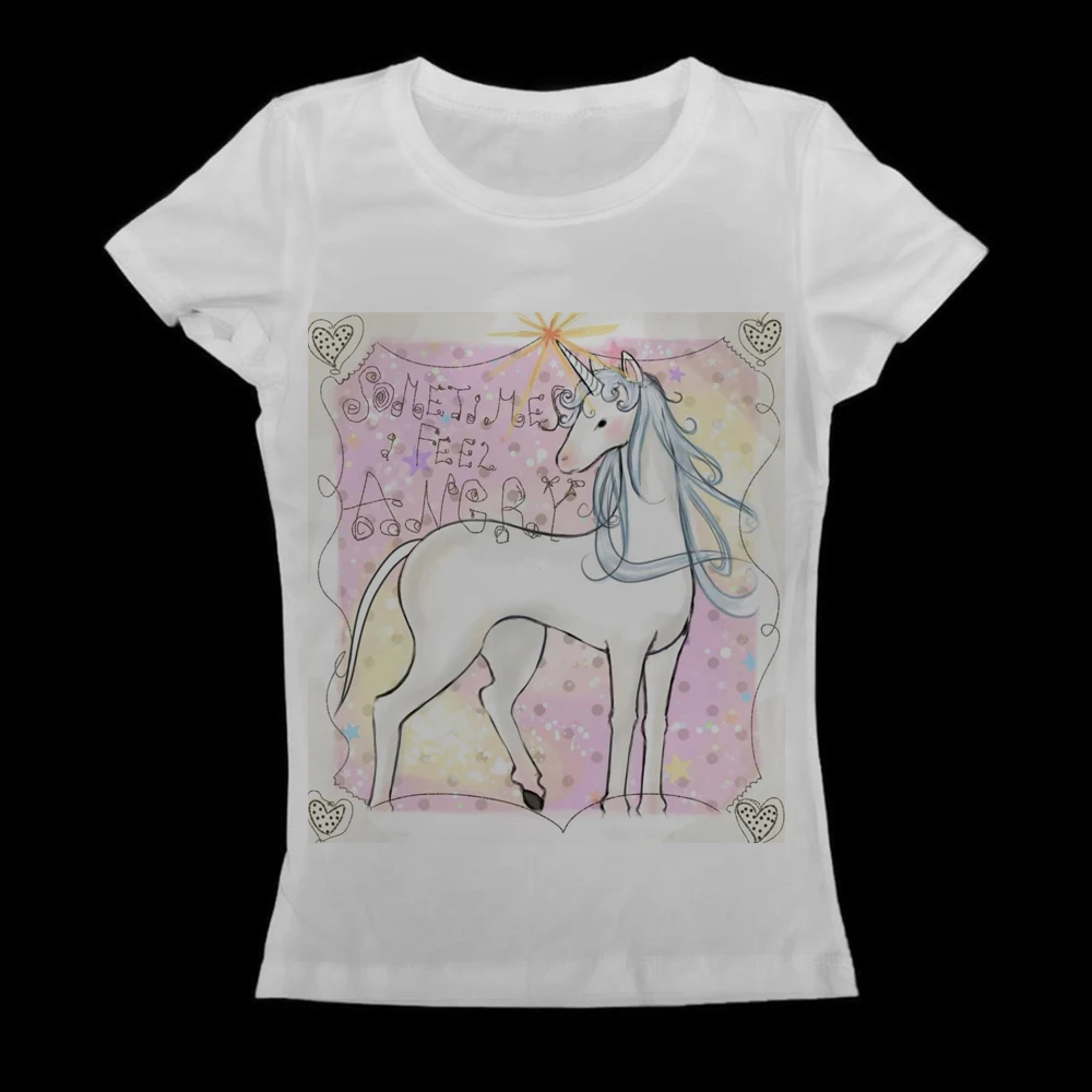 Cute Hand Drawn Unicorn Letter Print Women Long Sleeve T-Shirt Crew Neck Slim Fairy Grunge Coquette Y2K Pastel Fitted Top