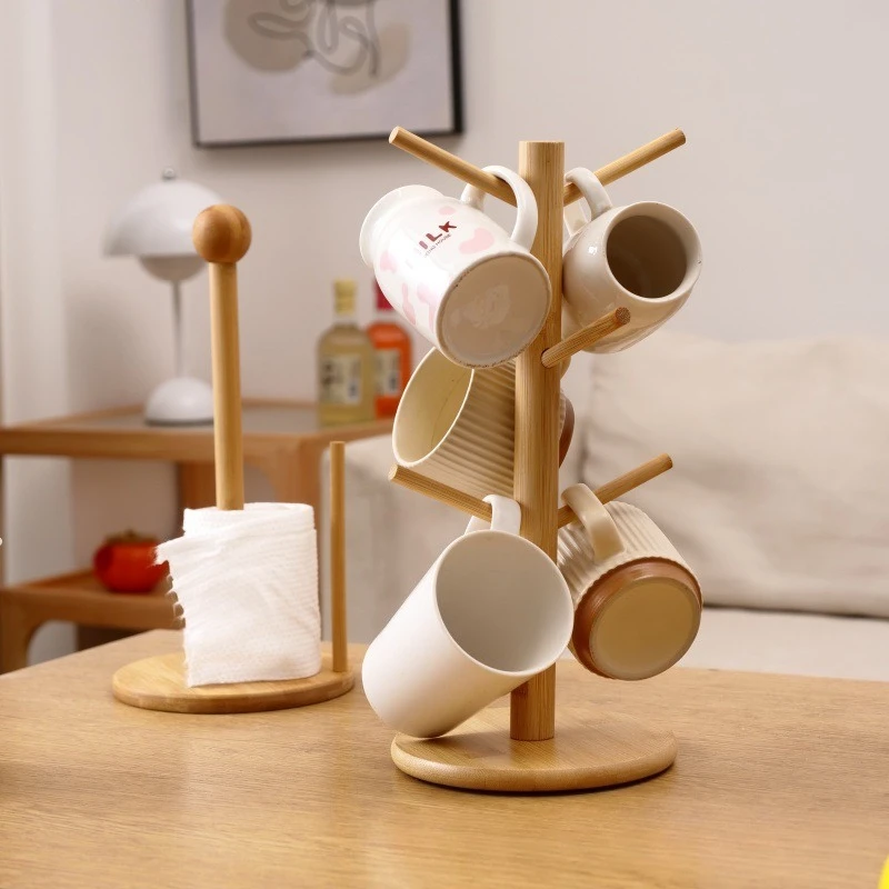 Wooden Tree-shaped Storage Rack, Multifunctional Kitchen Cup Drainer, Jewelry Tissue Organizer Stand for Home