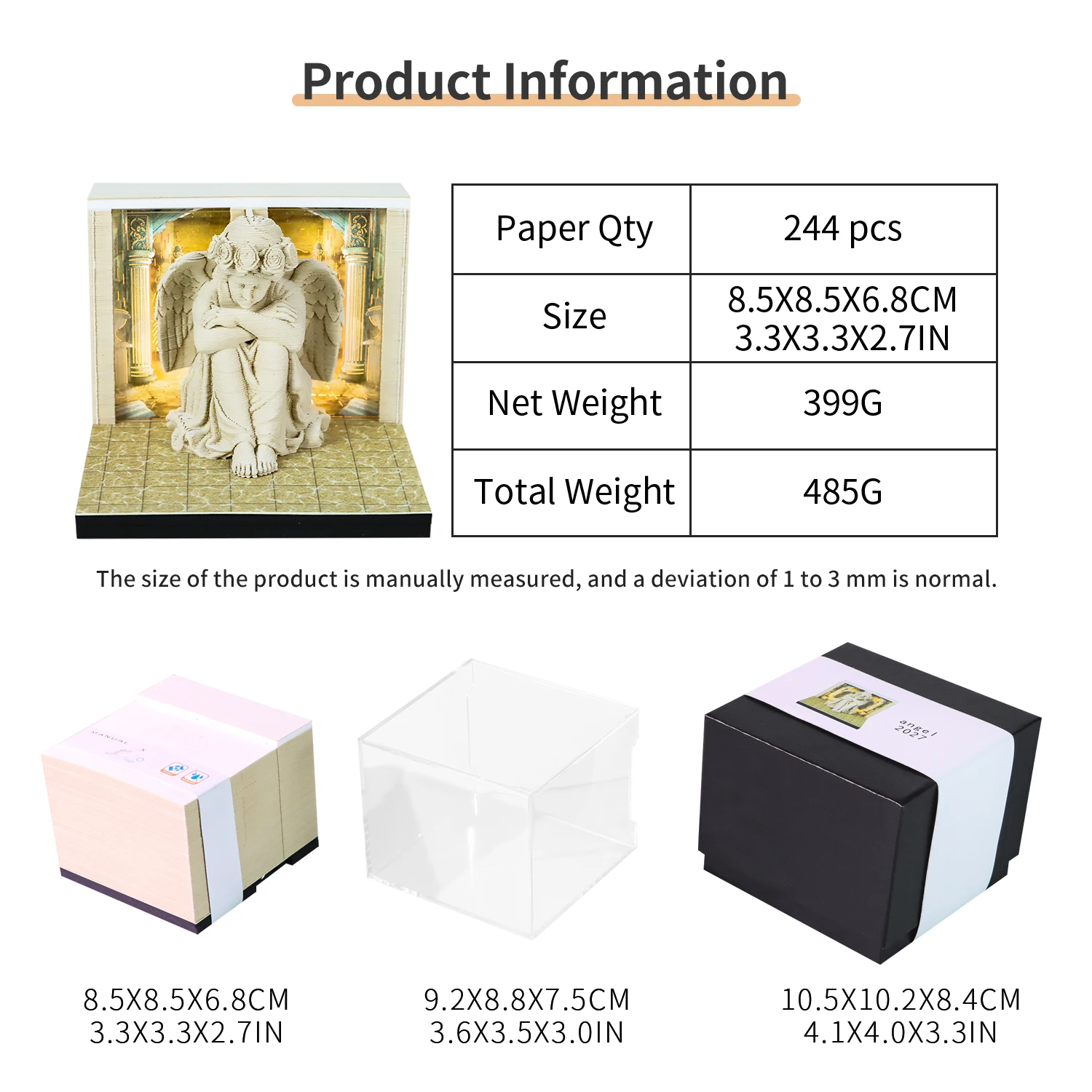 Angel Miniature Model 3D Art Calendar Memo Pad, Creative Time Piece Calendar Magic Castle Rip Away Paper Carving Sticky DIY Note