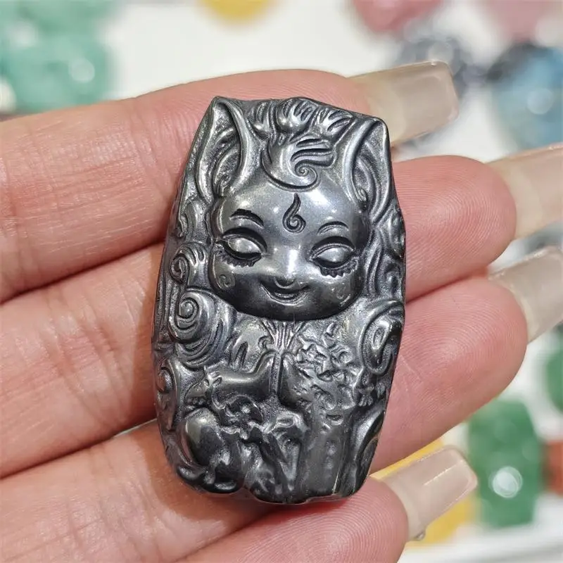 Natural Terahertz Fox Fairy Carving Home Decoration Healing Energy Stone Children Birthday Gift 1pcs