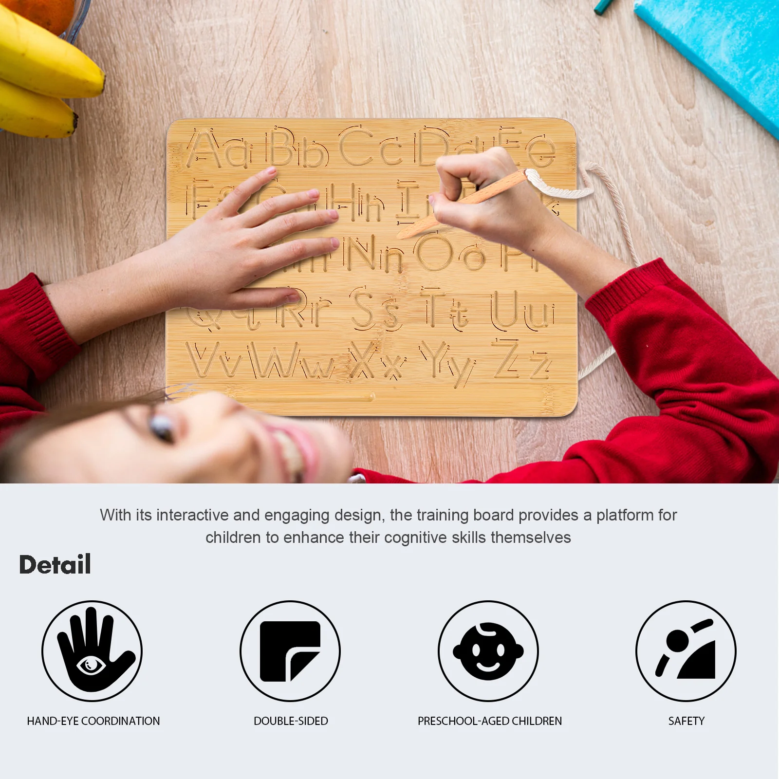 Planche Alphabet en bois Double face, pratique de traçage des nombres, éducative pour enfants d'âge préscolaire, activité d'apprentissage Montessori