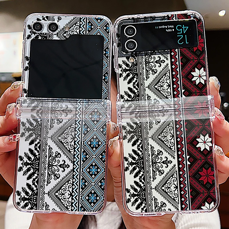 Para Samsung Galaxy Z Flip7 Flip5 Flip6 funda Vintage patrón de tótem plegable transparente cubierta de PC para Samsung Galaxy Z Flip 7 6 5 4 3 5G