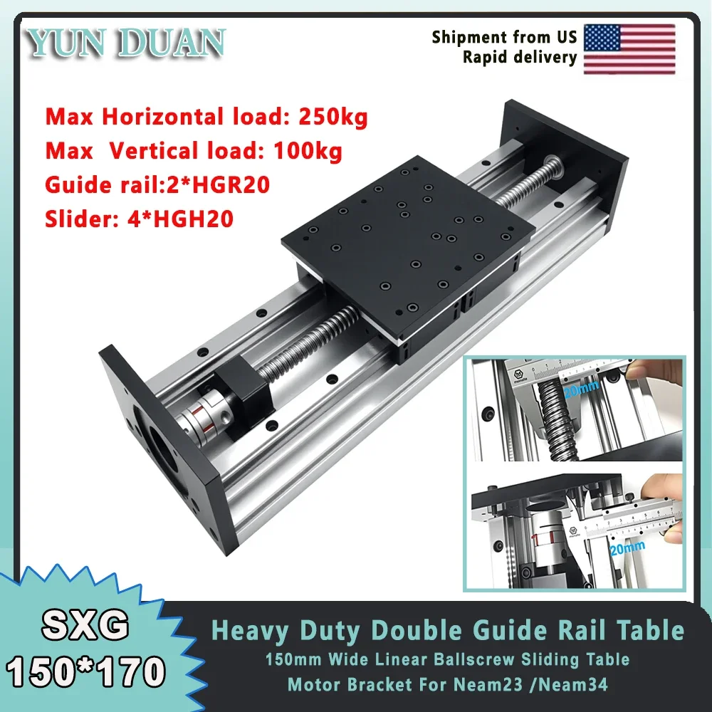 

100 кг сверхмощный шариковый винт с двойной направляющей, направляющий стол, 150 мм, широкий линейный модуль движения HGR20, 4 шт., HGR20, ось Z для ЧПУ