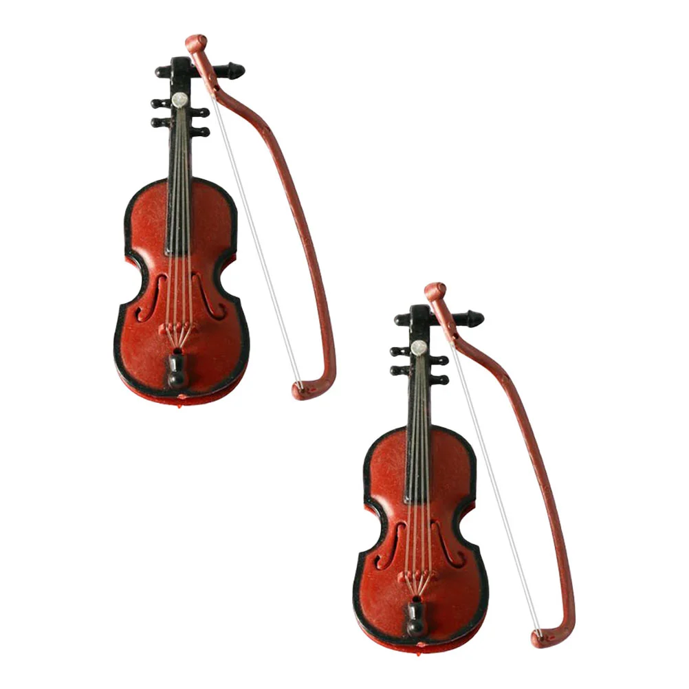 

2 Pcs Simulated Violin Christmas Adornment Mini Models Musical Instrument Decor Brown Play-house