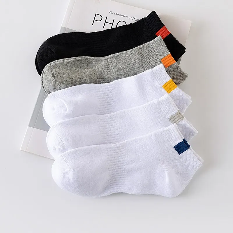 5 Pairs Fashionable Cloth Standard Boat Socks Spring And Summer Thin Style Mens Solid Color Socks Casual Sports Socks