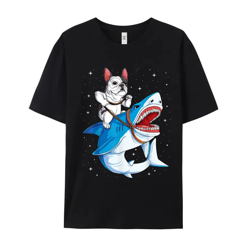 French Bulldog Shark T shirt Funny Short Sleeve Tops & Tees Christmas O Neck Pure Cotton Male T-shirts Funny Tops Tees Hip Hop
