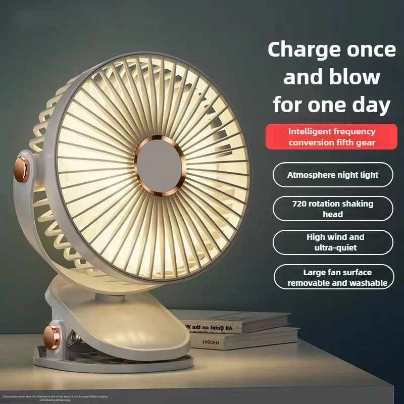 Wentylator Klipsowy 5 Prędkości Cichy Akumulatorowy Biurkowy Cyrkulator Powietrza Bezprzewodowy Wentylator z Lampką LED do Biura Motocykla Amagi