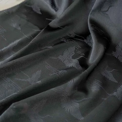 Black Red Crane Soft Satin Fabric Women's Retro Cheongsam Dress Decorative Sewing Fabric 50cmx150cm