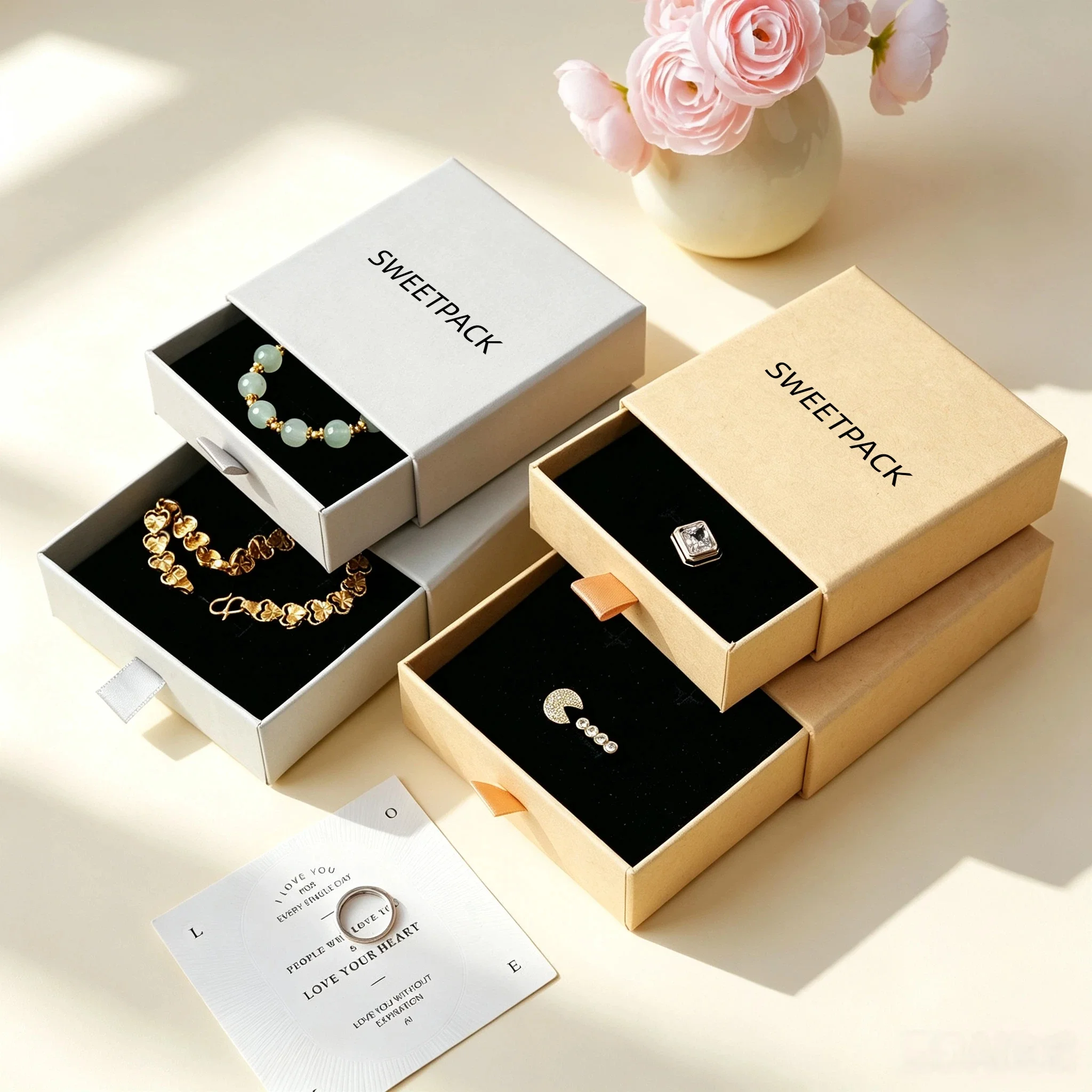 50pcs Personalize Logo Jewelry Box Drawer Bracelet Earrings Necklace Ring Packaging Cardboard Display Gift Box Storage Supply