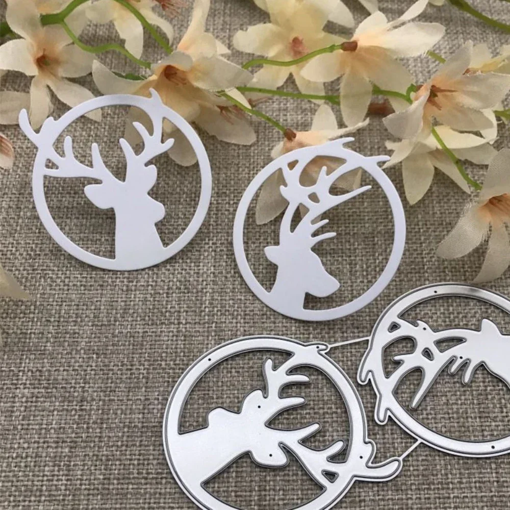 

Металлические вырубные трафареты для скрапбукинга: Рождественский олень в круге, для DIY-проектов, альбомов, бумажных открыток, тиснения