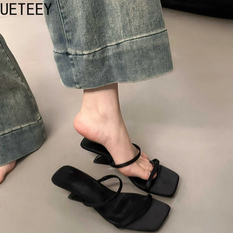 Designer Summer Narrow Band Heel Women Slippers Shoes Fashion Open Toe Shoes Design Style Banquet Party Sandals Shoes