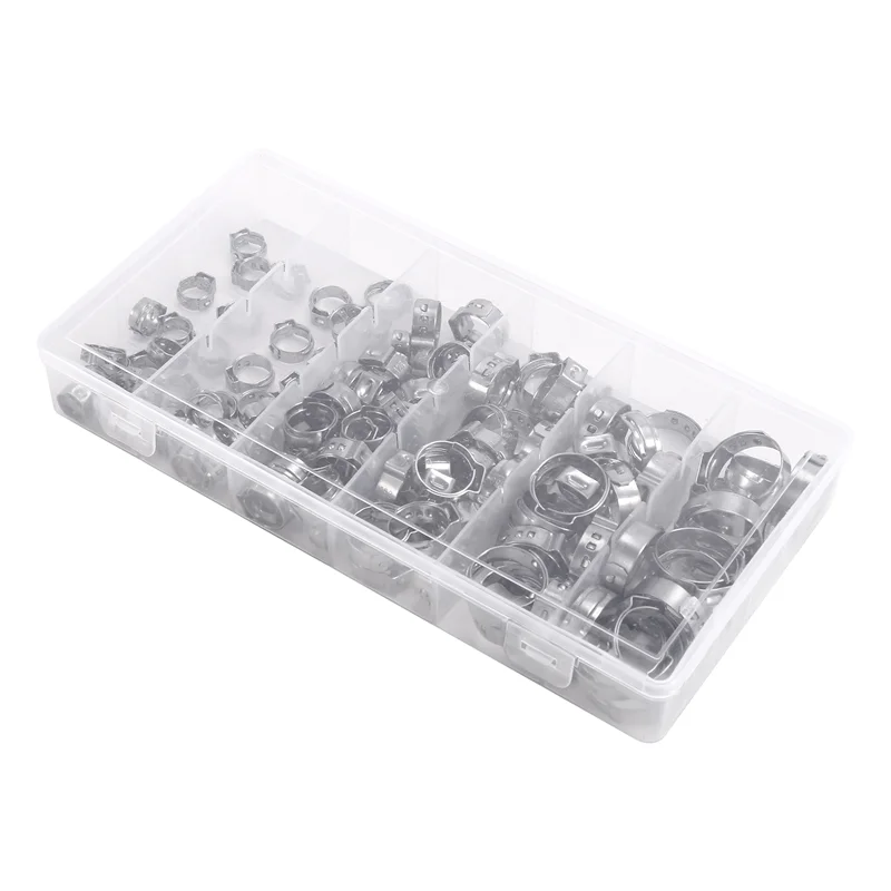

YFYS 130PCS Hose Clamps Single Ear Stepless 5.8-21Mm Stainless Steel Hose Clamps Cinch Clamp Rings For Sealing Kinds Of Hose