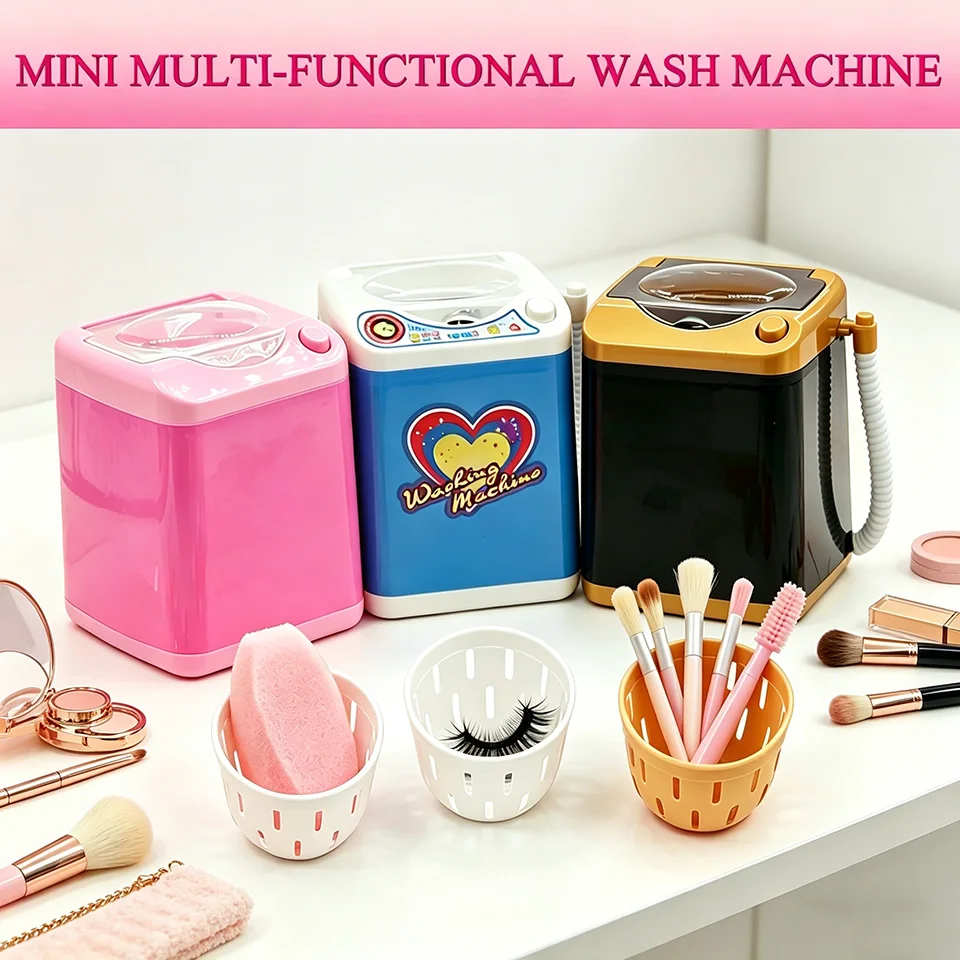 Mini Electric Cosmetic Washing Machine Automatic Cleaner for Makeup Brushes, Powder Puff, Sponge, False Eyelash Cleaning Machine