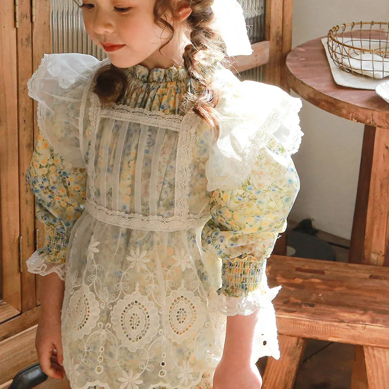 Baby Clothing Girls Apron Dress Spring Autumn 2024 New Fashionable Casual Simple Beautiful Lace Organza Korean Style Girls