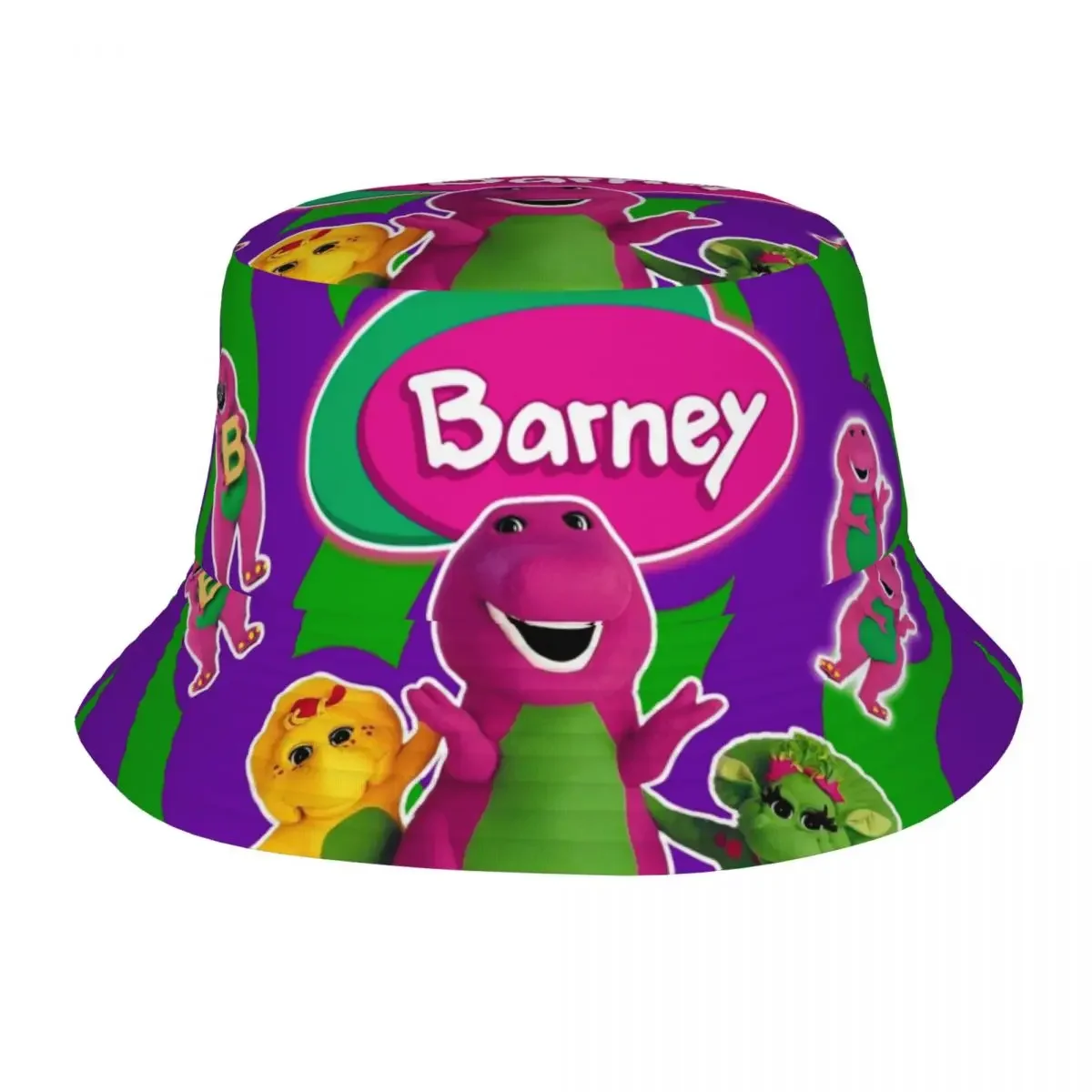 Street Barney Friends Dinosaur Bucket Hats Women Hiking Dinosaurs Cartoon Fishing Fisherman Hat Hot Summer Headwear Bob Hat