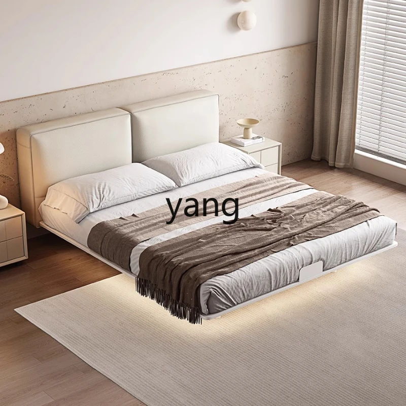 

LH leather bed carbon steel suspension bed frame master bedroom small apartment cream wind steel frame bed