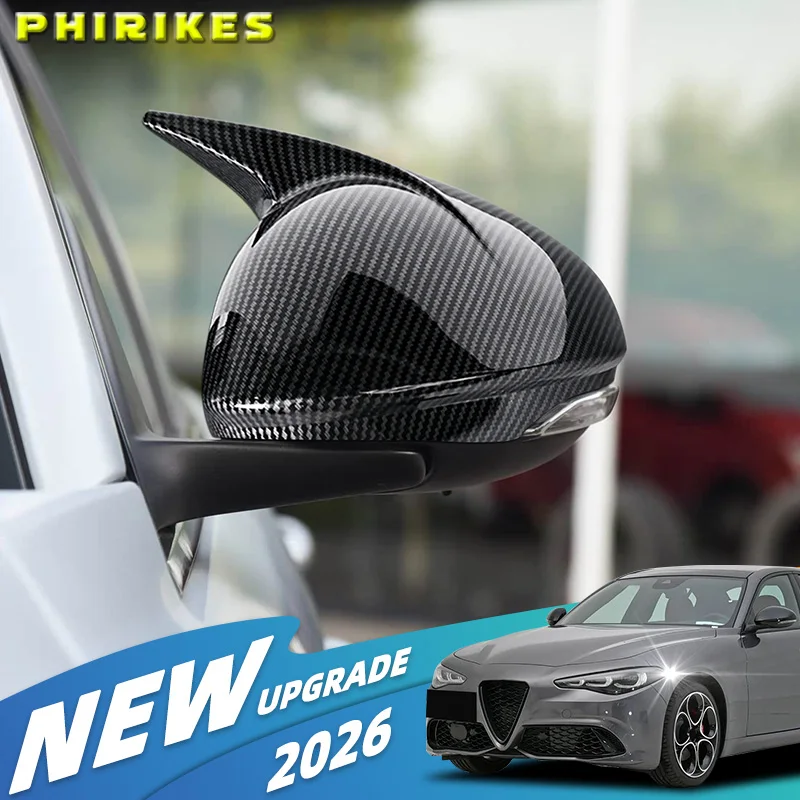Carbon Fiber ABS Rearview Mirror Cover 2PCS For Alfa Romeo Stelvio Giulia 2017-2022 Exterior Trim Caps