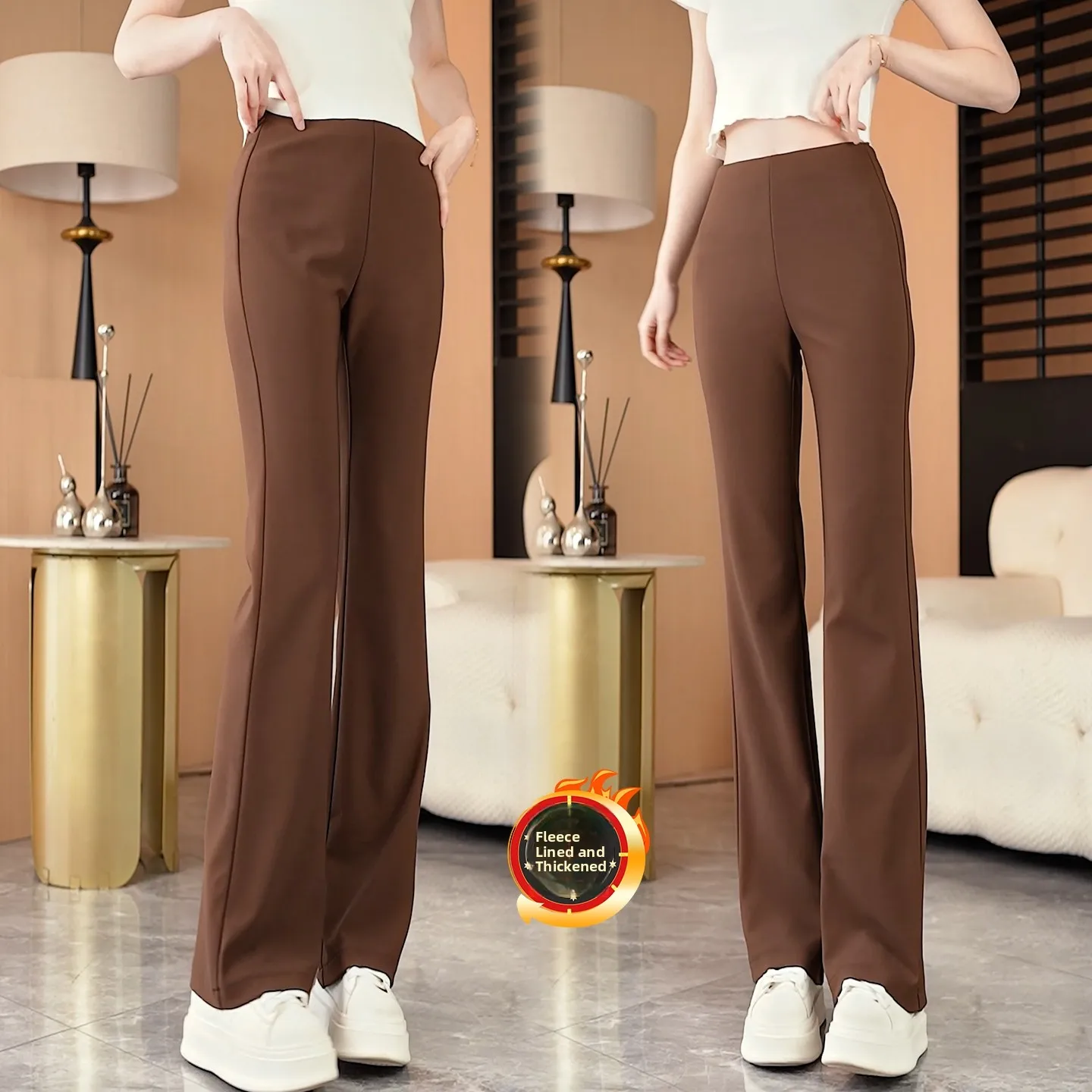 High Waist Thiened Warm arkskin Yoga Pants Fce Lined Bell Bot Casual Straight Leg Pants for Women