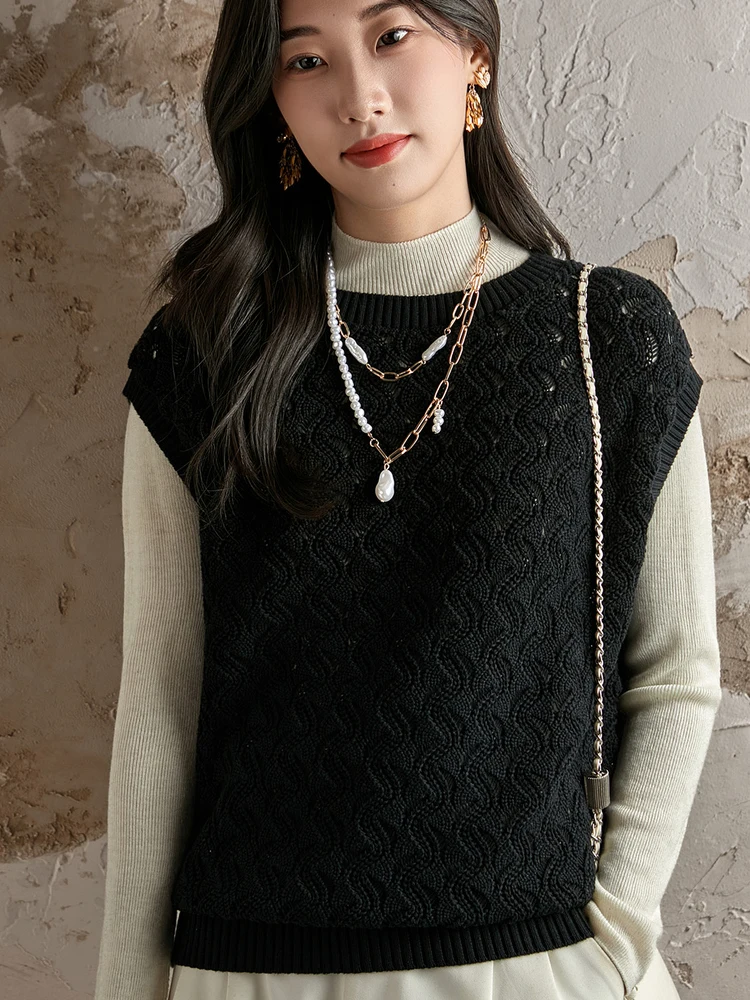 Gilet tricoté en pur coton pour femmes, rond, Ne Svel, ample, ajouré, couleur, nouvelle collection printemps automne 2025