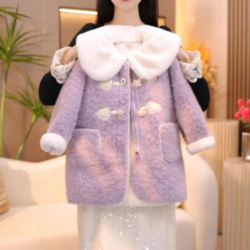 

Girls' winter coats2024New Design Style Western Style Purple Winter Fleece-lined Thickened Fleece Coat Fashionable Coat