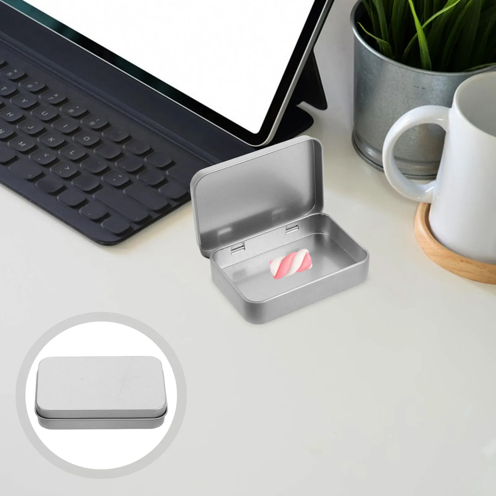 2Pcs Small Rectangle Tinplate Boxes Hinged Lid Mini Metal Storage Candy Container Portable Decorative Tin Box Mini Tin Box