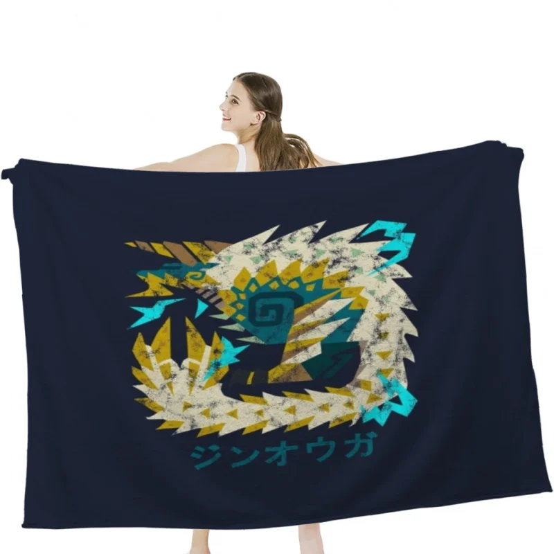 Hunter World Iceborne Zinogre Kanji Icon Soft Velvet Blanket Lightweight Bed Blanket Home Decor Fleece Blanket