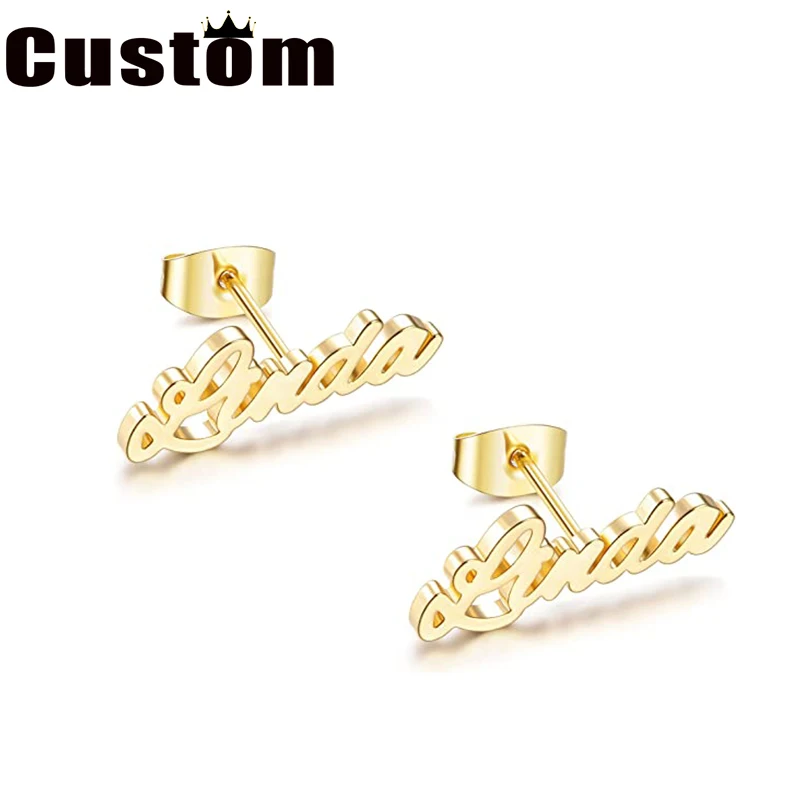 

1 Pair Personalized Custom Name Earrings For Women Customize Initial Nameplate Stud Earring Gift For Friend Girls Gift wholesale