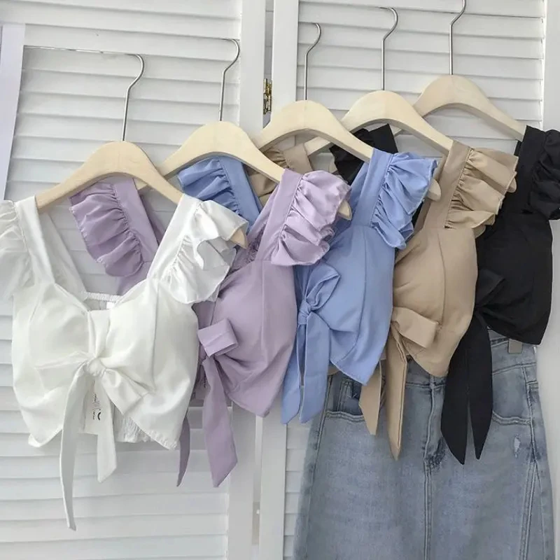 Camis Women Ruffles Design With Chest Pad Simple Leisure All-match Korean Fashion Trendy Streetwear Vacation Summer Spicy Girls