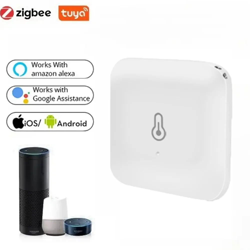 Tuya Zigbee Temperature Humidity Sensor Smart Home Device Compatible with Google Home Alexa for Environmental Monitoring