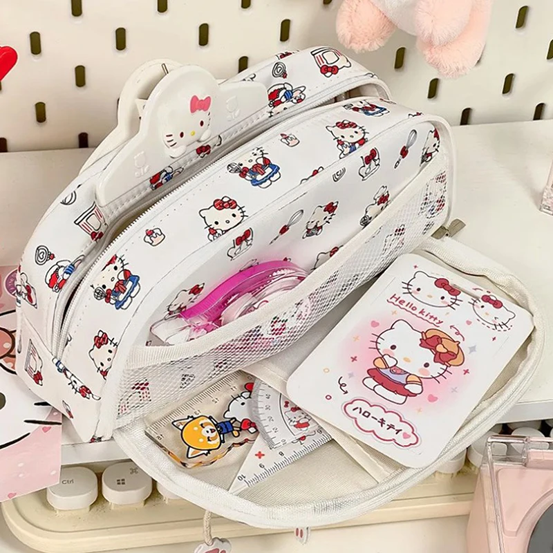 Kawaii Pochacco Grote Capaciteit Pennenzak Sanrio Cartoon Print Multi Gelaagde Briefpapier Opbergtas Studenten Invoeren Cadeau