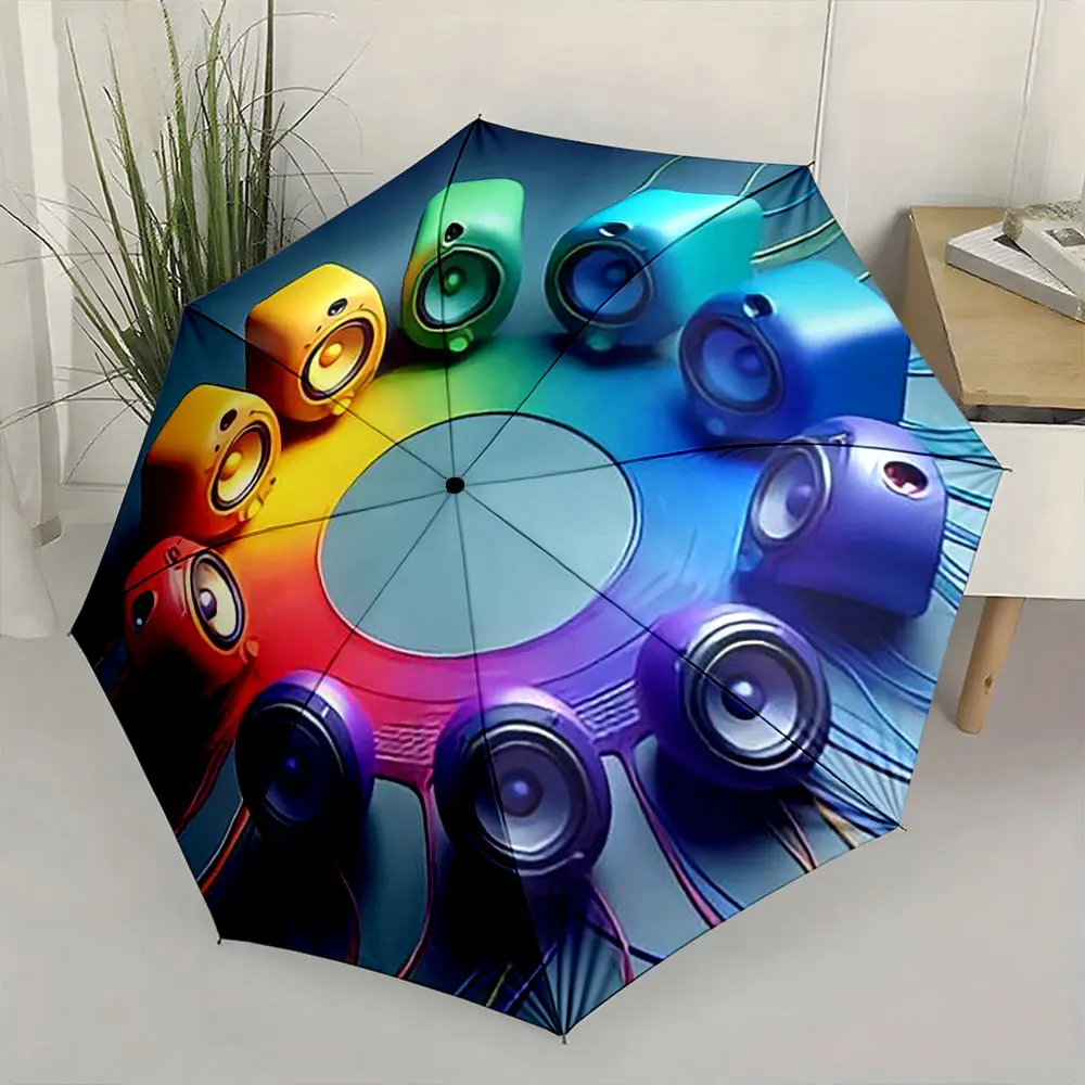 Rainbow Colorful Speakers Circular Music Element Print Compact Folding Travel Parasol Audio Fan Modern Art Present