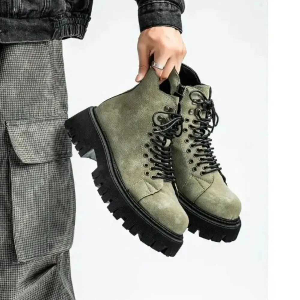 

Hight Quality British Street Style Genuine Leather Ankle Boots For Men's Classic Teenagers Daily Dress Height Increasing Shoes