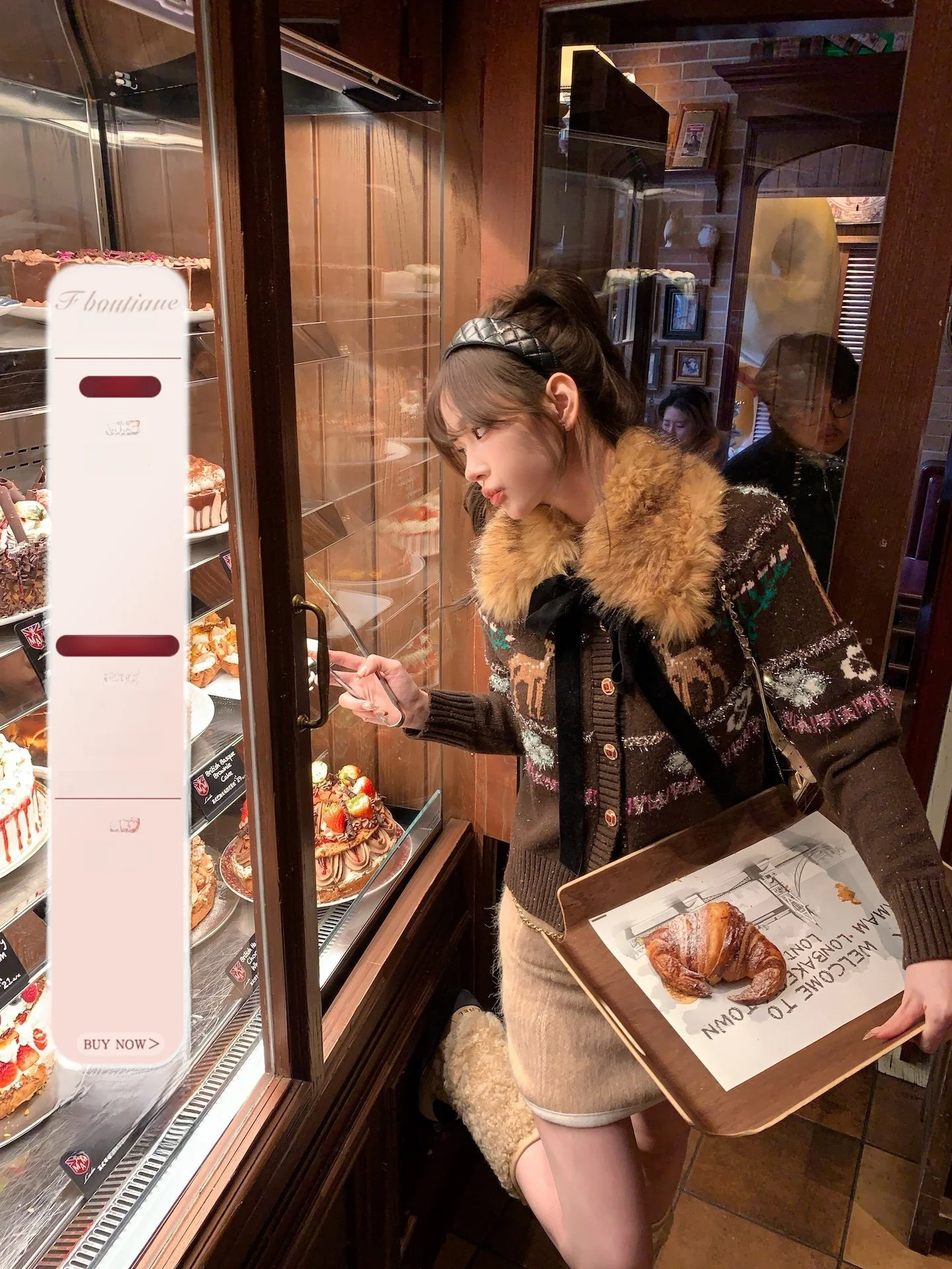 

Кардиган-свитер F Boutique 25N Skiing Little Deer с пуговицами для девочек, вязаный, из смесовой шерсти и полиэстера, с длинными рукавами, круглым вырезом