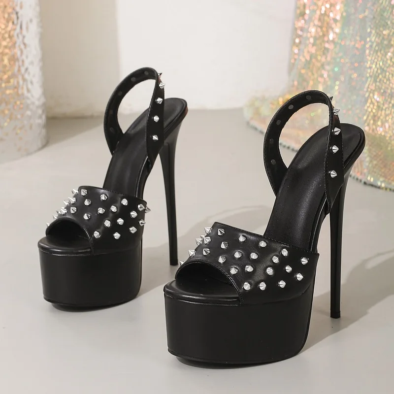 

Модные панк-сандалии Aneikeh с заклепками, открытым носком, ремешком на пятке, на платформе, на очень высоком каблуке, для ночных клубов и танцев на пилоне