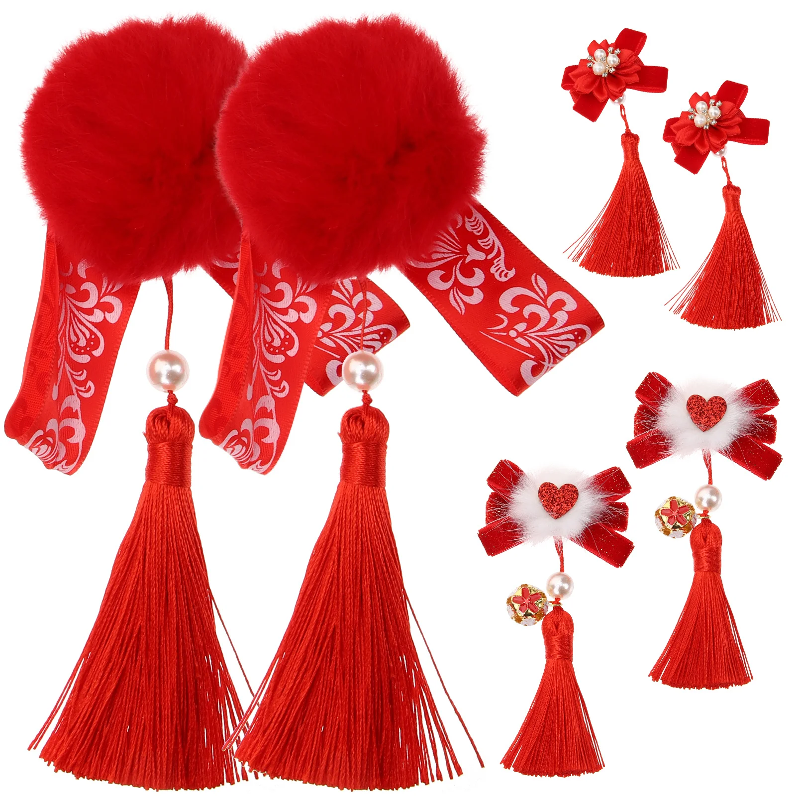 

3Pairs Chinese Traditional Tassel Hair Barrettes Flowers Hairpins for New Year Parties Wedding Birthday Cosplay Daily Use Hold