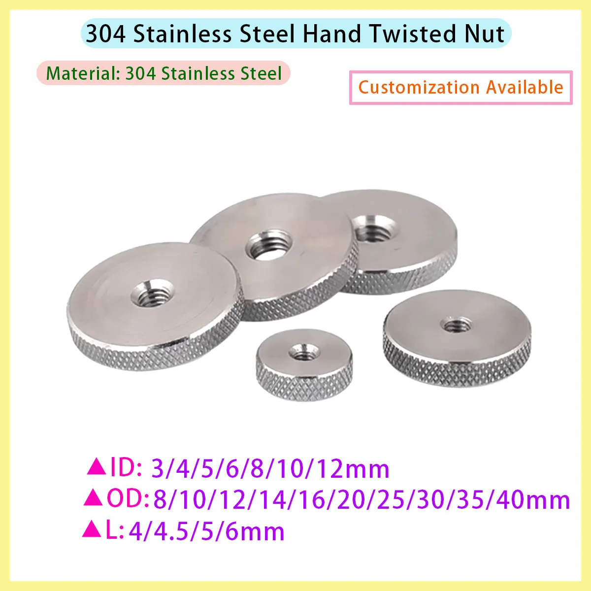304 Stainless Steel Finger Nut Flat Head Mesh Adjustment Nut Manual Tightening Nut M3 M4 M5 M6 M8 M10 M12