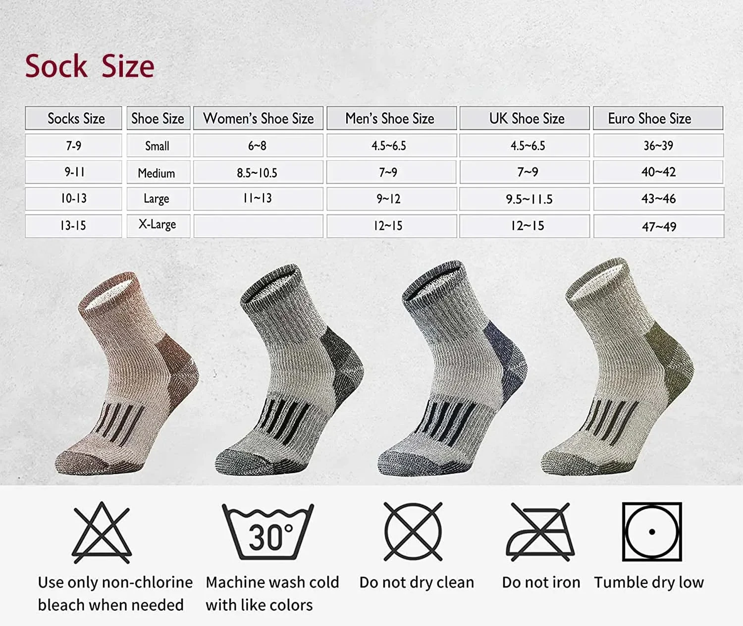 4 Pairs Merino Wool Socks Thicken Warm Hiking Cushion Crew Socks For Men Women Wool Sports Socks Moisture Wicking Euro Size