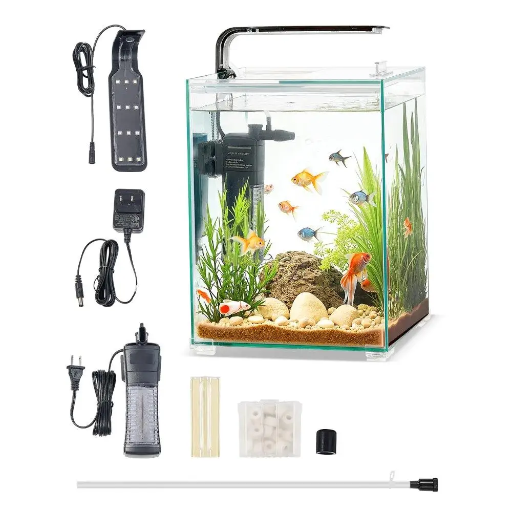 

Smart Square 5 Gallon Fish Tank Clear Glass Self Cleaning Aquarium 3 Color Stylish Design
