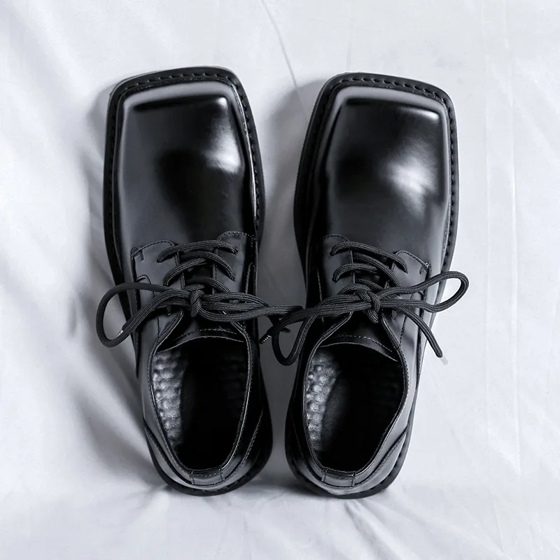 England style mens casual genuine leather shoes lace-up derby shoe brand designer square toe sneakers party prom dress footwear