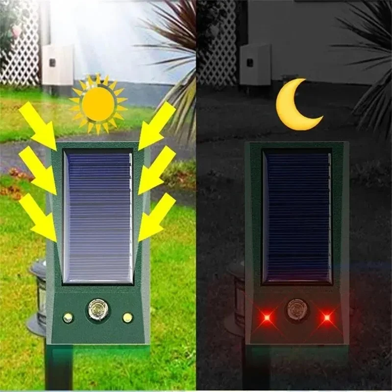 IP66 Waterproof Solar Powered Ultrasonic Electronic Bird Repellent Pigeon Deterrent Strong LED Flashing Pest for Yard Control1PC