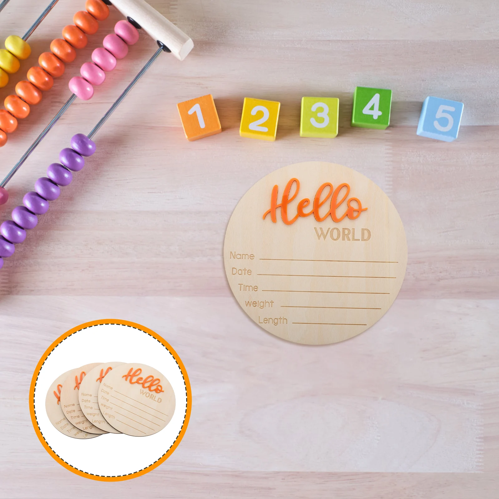 

4pcs Baby Birth Sign Card Wooden Announcement Signs for Girl Boy Newborn Name Welcome Prop Nursery Craft Baby Keepsake