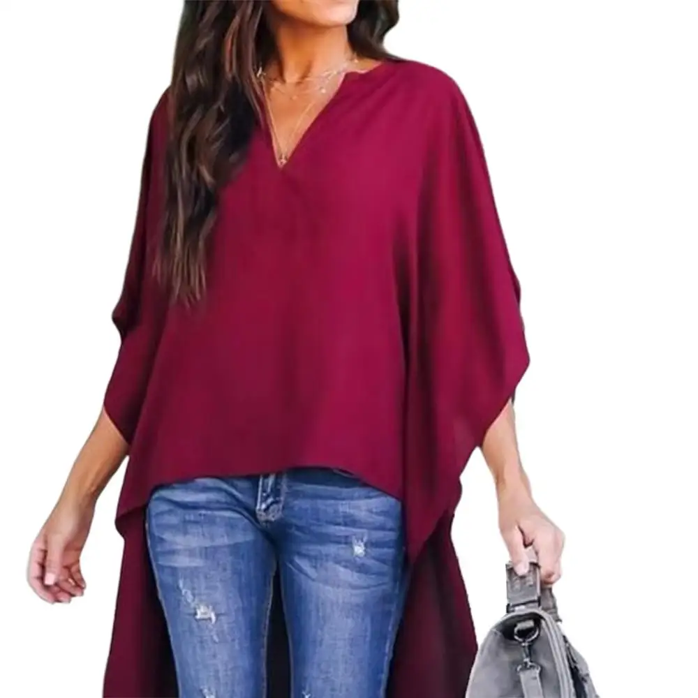 Women Blouse Fashion Casual Women Irregular V-Neck Blouse Half Flare Sleeve Loose Shirt Top Women\'s Clothing 2023 Female Shirts