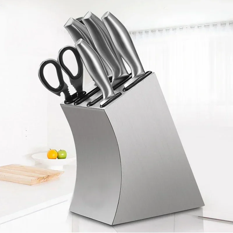 Thick 304 Stainless Steel Kitchen Knife Stand Chef Slicing Utility Cleaver Storage Knife Block Home Metal Knife Holder Organizer