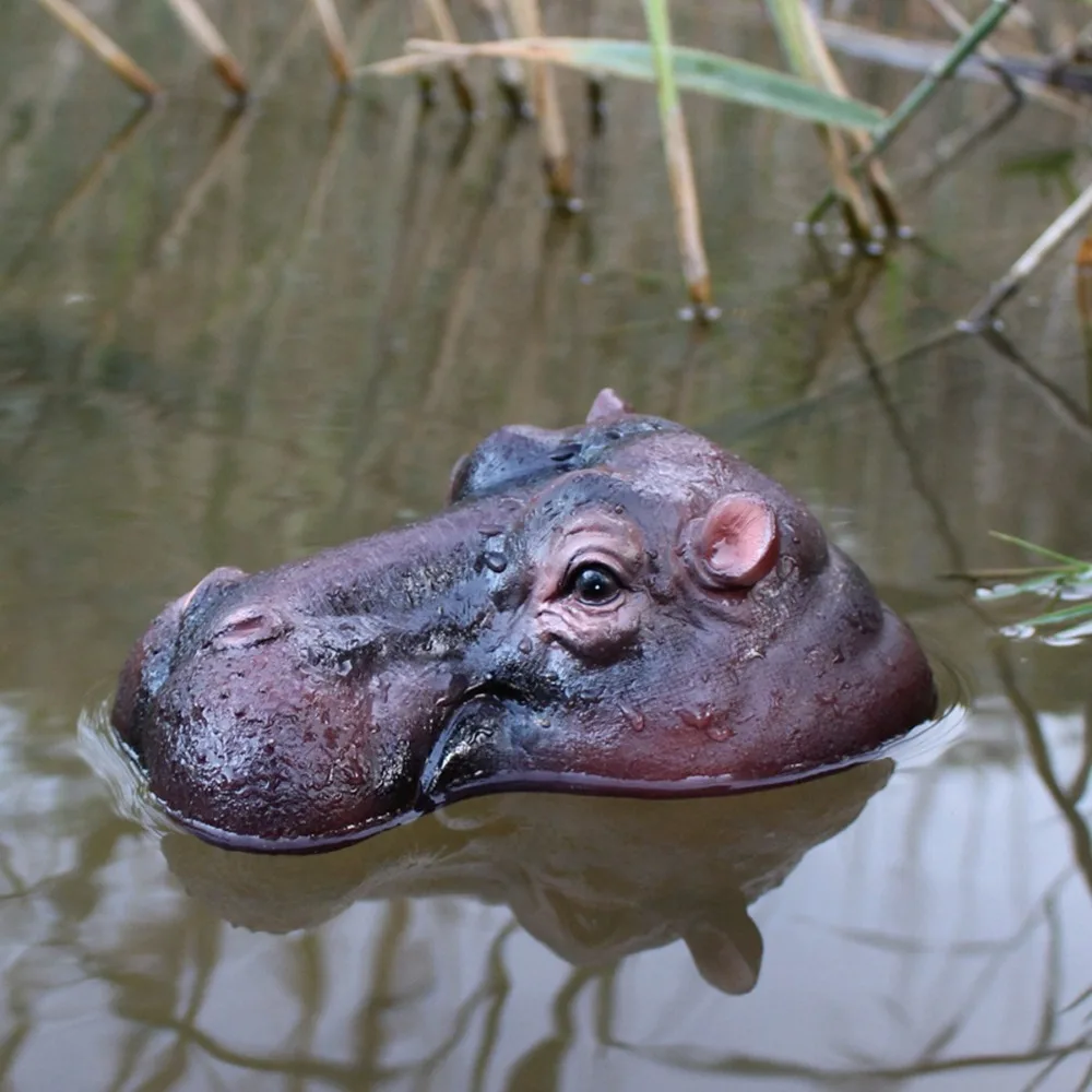 مضحك العائمة فرس النهر الحلي الراتنج الحرفية اليدوية بركة العائمة فرس النهر رئيس نابض بالحياة تماثيل صغيرة على شكل حيوانات الديكور #5