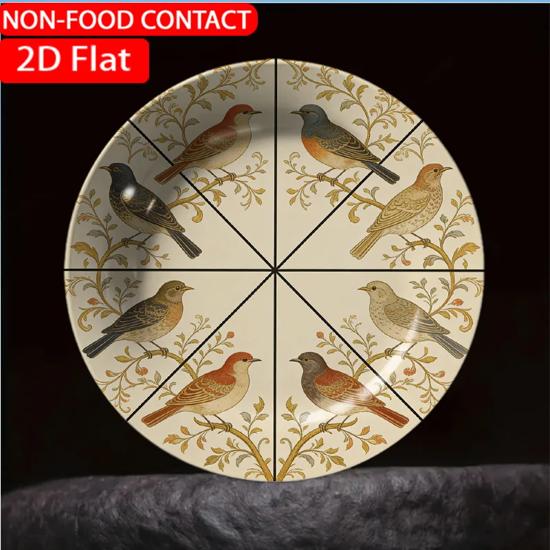 1pc Victorian Birds Ceramic Plate - Vintage Beige Ornamental Plate Suitable for Home Desk Decor, Non-Food Contact Tableware for