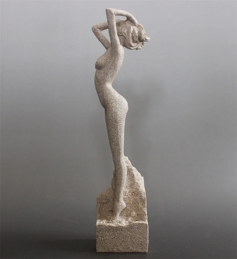 Sandstone Female Body Art Sculpture Handmade Nude Woman Model Statue Sitting Room Craft Studio Decor Bedroom Ornament Present