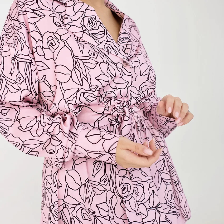 Feathers Women Silk Pajamas set Long sleeve Nightgown Lady Clothes Home Wear