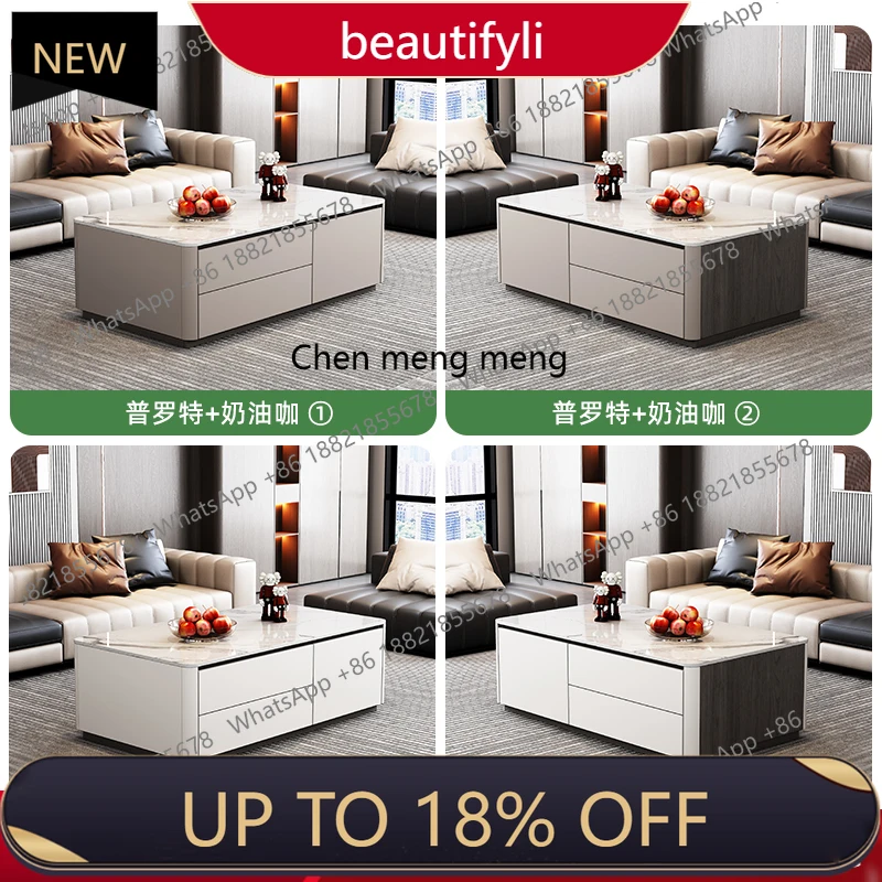 

P178 Rock slab circular arc coffee table living room home new small apartment solid wood coffee table TV cabinet combination
