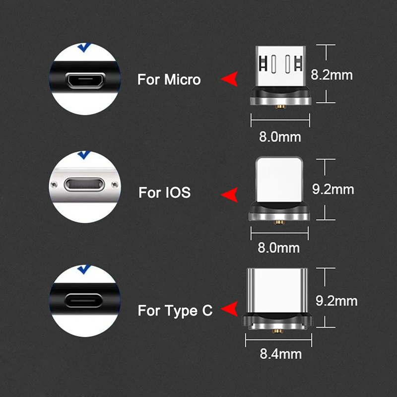 15PCS Pack Magnetic Cable Tips For Type C Micro USB IOS Plugs Fast Charging Adapter Replacement Charger Plug For iPhone