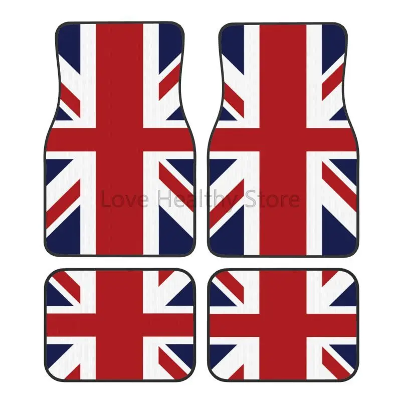 Custom Union Jack Flag of The UK Car Floor Mats Set of 4 Pieces Front and Rear Carpet Foot Mats with Rubber Backing Universal